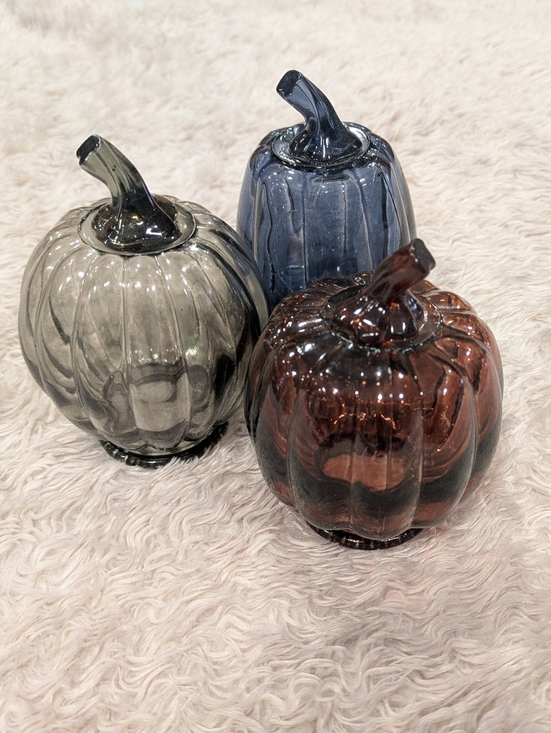 Other - Glass Pumpkin Trio Decorative Accents - Gray, Blue, Brown